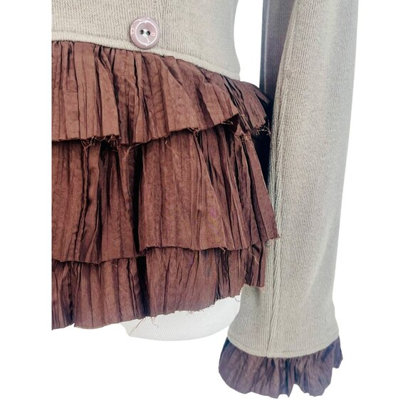 Y2K Free People Olive Green Brown Ruffle Military Jacket Steampunk Boho Academia - Picture 10 of 16